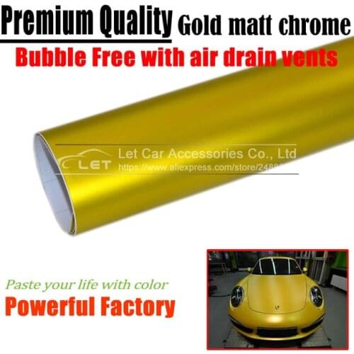 Car styling Matte gold Chrome Vinyl Car Wraps Sticker Color Changing Car Sticker With Air Bubble Auto Accessories
