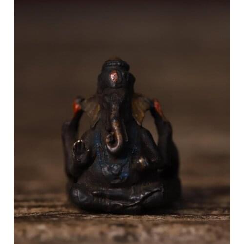 Tibet Buddhism Temple Old bronze Painted Elephant Trunk God of Wealth Statue Ring Ganesha statue Ring Pendant