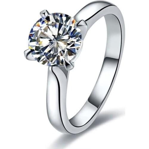 Solid 14K White Gold Test Positive Genuine 2Ct Solitaire Moissanite Bridal Ring for Women Free Maintenance Service All Life