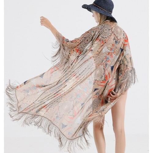 Japanese Kimono Womens Clothing Traditional Japanese Clothing Travel Beach Skirt Bikini Sunscreen Blouse Long Cardigan Summer