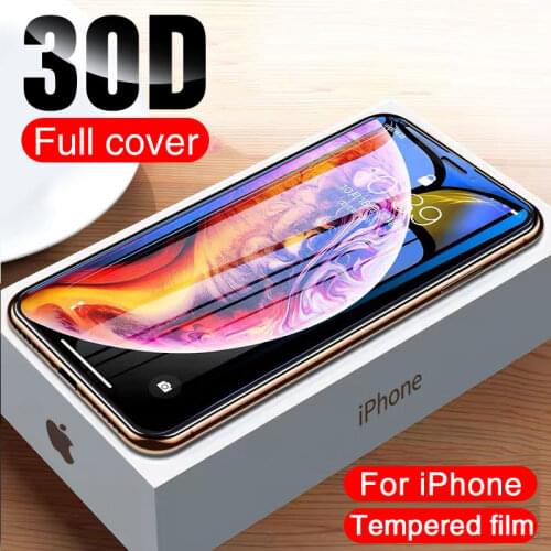 30D Protective Glass on the For iPhone X XS Max XR Tempered Screen Protector Curved Edge Glass 11 12 Pro XS Max Full Cover Glass