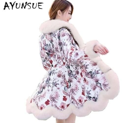 Women Cotton Padded 2020 Jacket Faux Fox Fur Collar Print Floral Leather Jackets Plus Size HJ676