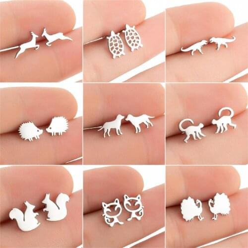 YAOLOGE 316L Stainless Steel Silver Color Animal Stud Earrings For Women Statement Earrings 2021 Trend New Gift Fashion Jewelry