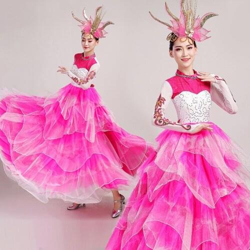 Modern WomenS Spanish Bullfight Long Dress Opening Dance Big Swing Skirt Stage Chorus Performance Gauze Sequins Dresses DL6133
