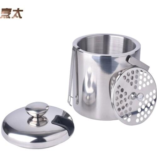 1.3L Stainless Steel Double Wall Insulated Ice Bucket Set with handle +ice clip Barware Beer Champagne Buckets Keg Wedding Gift