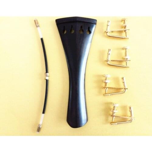 1 set high quality 4/4 Ebony Violin Tailpiece fixed golden fine tuners Tail Gut