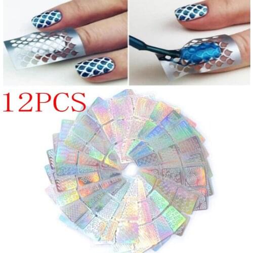 12PCS Hollow Nail Sticker Stylish Self-adhesive Manicure Sticker Nail Art Accessory Nail Art Decoration Sticker Tips