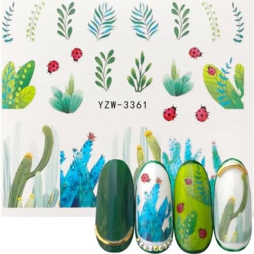 2021 NEW Designs Cactus Water Decals Nail Sticker Green Plant Leaf Watermark Flakes Slider Tattoo Nail Art Decoration