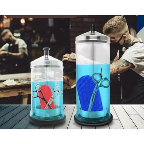 4x Transparent Sterilizing Glass Jar Bottle Barber Scissors Clipper Manicure