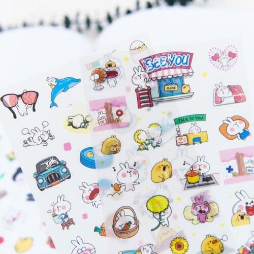 6PCS New Cute Rabbit Gourmet Festival Children Stationery Stickers For DIY Albums Scrapbooking Diary Decoration Depicting