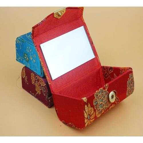 700pcs/lot 8.5*5.5*3cm Flower Design Chinesee Style Retro Brocade Embroidered Lipstick box Cosmetic Case Holder Box with Mirror