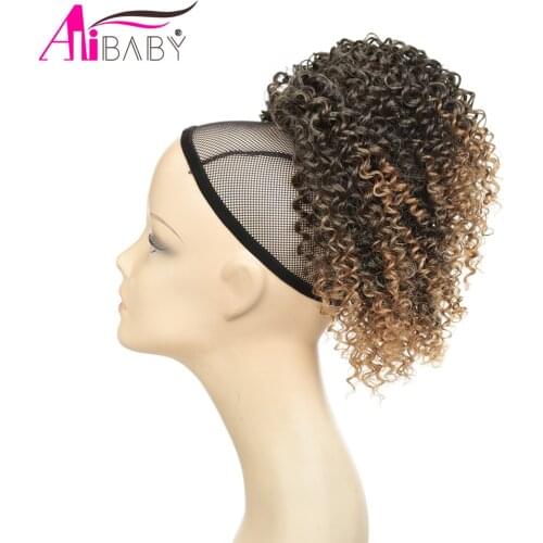 8Inch Afro Kinky Curly Chignon Drawstring Hairpiece Synthetic Clip in Ponytail African American Hair Bun For Women Alibaby
