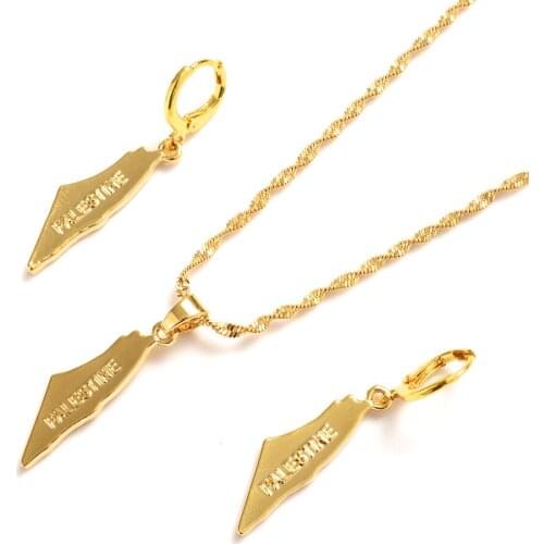 Bangrui New Gold Palestine map Jewelry Set Pendant Necklace & Earring Fashion Design for women men jewelry party gifts