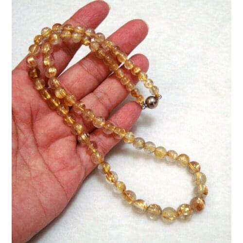 Free Shipping Natural Golden Rutilated Quartz Round Beads Necklace Women Jewelry accessories weddings parties birthday gift