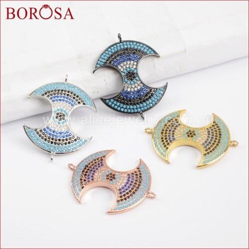 BOROSA 6pieces Micro Pave CZ Rainbow Zirconia Double-headed Axe Connector for Fashion Charm Bracelet Jewelry WX857