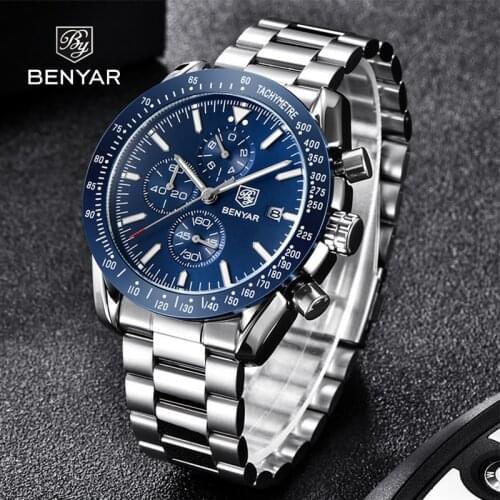 Benyar 2021 New Fashion Luxury Business Mens Automatic Mechanical Watches Top Brand Multi-function Waterproof Chronograph Watch