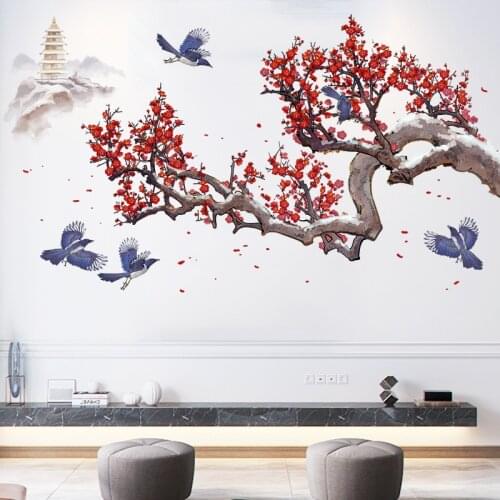 Ink Chinese style plum blossom Wall Stickers Living room bedroom Background Decoration Wallpaper Large mural Home Decor Sticker