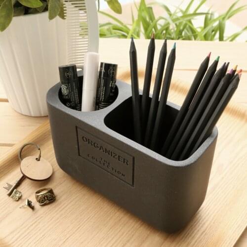 Pen Holders Affordable Students Office Desk 1pcs 2 Compartments Resin Pen Container Black School Stationery Desk Organizer