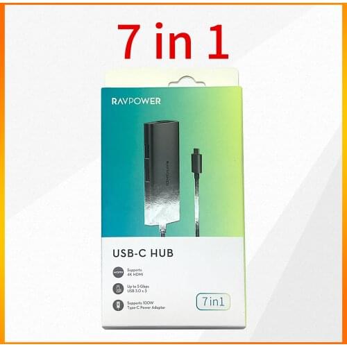 7 in 1 Docking Station USB C With Power 100W Add Interface Adapter RAVPOWER Multi-function Converter For Macbook Laptop Phone