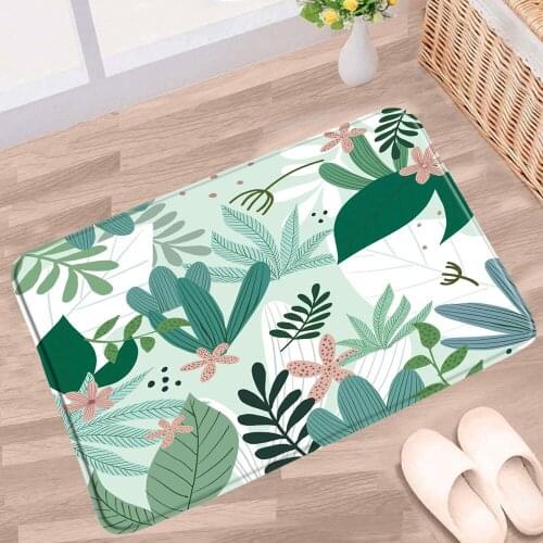 Doormat Green Leaf Bathroom Mat Floral Plants Monstera Anti-slip Rug Flannel Floor Decorative Bath Kitchen Doorway Aisle Carpets