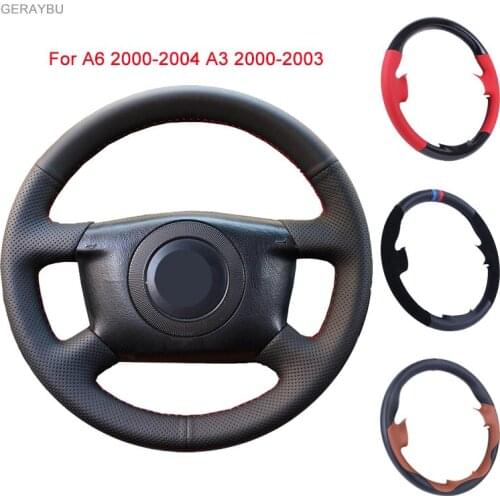 GERAYBU Custom DIY Original Black Artificial Leather Hand-sewn Car Steering Wheel Cover For Audi A6 2000-2004 A3 A8 2000-2003