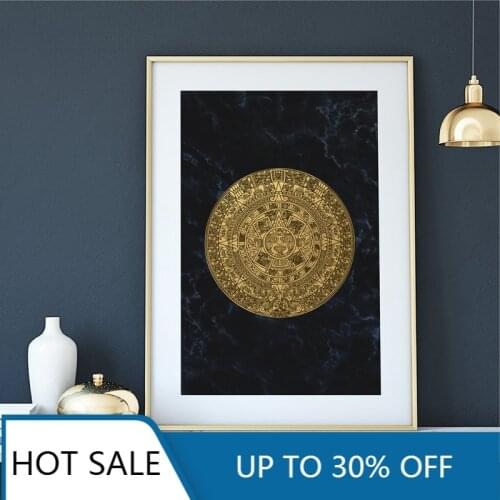 Mayan Calendar Wall Art Canvas Painting Posters Prints Mexican Aztec Eclectic Style Wall Decor for Aesthetic Home Decoration