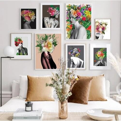 Exaggerated Flower Girl Wall Art Canvas Nordic Posters And Prints Wall Pictures For Living Room Decor