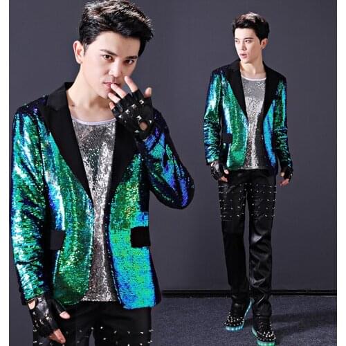 Ds Costumes Male Singer Nightclub Adult Bar Dj Sequin Jacket Personality Slim Trend Cost Men Singer Festival Outfit DNV11959