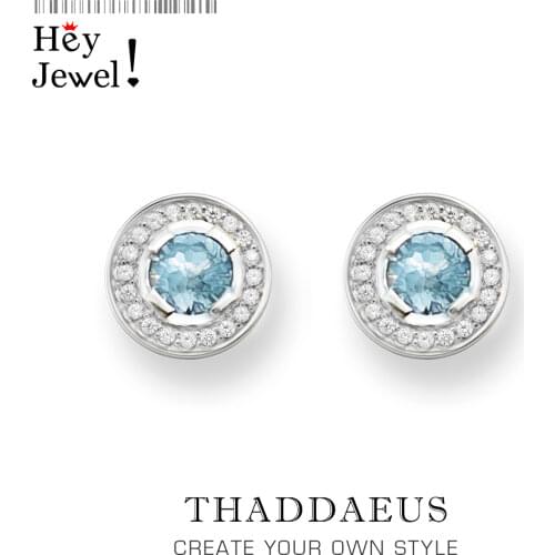 Round Light Blue Studs Earrings,Europe Style Fashion Good Jewerly For Women,2018 Classic Crystal Gift In 925 Sterling Silver