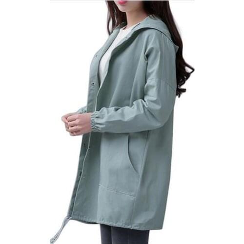 Spring New Women Jacket Fashion Drawstring Hem Long Sleeves Hooded Coat Spring Lightweight Windbreaker Jaqueta Feminina