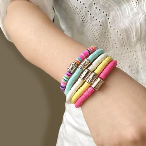 Soft Pottery Sandy Beach Elastic Bracelets for Women Girls Pride Woven Braided Men Friendship Ethnic Rainbow Jewelry Lucky Gifts