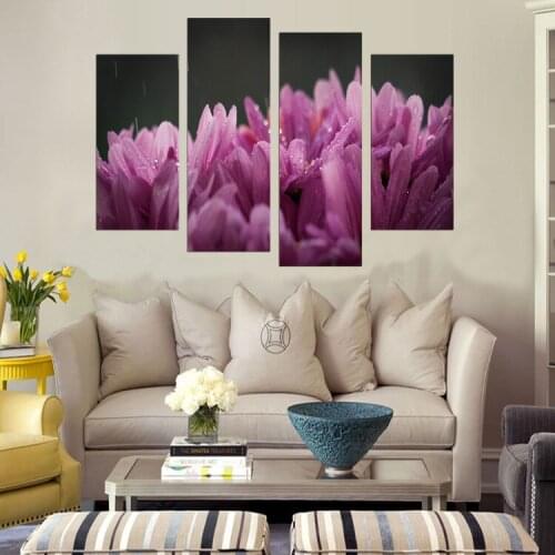 Dew And Pink Chrysanthemum Wall Printed Poster 4 Pieces Unframed Canvas Painting Fashion HD Wall Flower Pictures Home Decoration