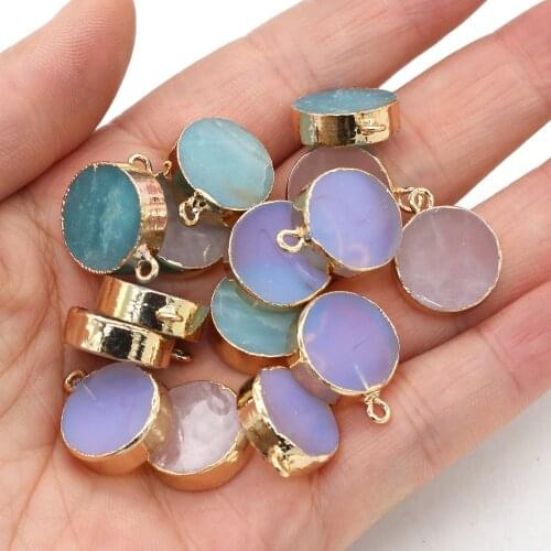 Natural Stone Small Round Pendants Rose Quartzs Amazonites Pendants Women for Making Jewelry Necklace Bracelets 15x20mm