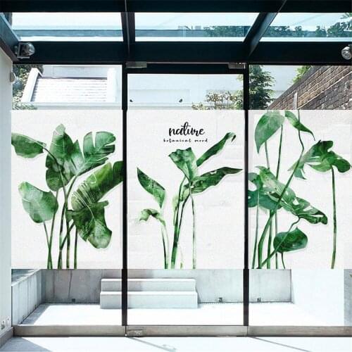 Window Film Privacy Green Plants Glass Sticker UV Blocking Heat Control Window Coverings Window Tint for Homedecor