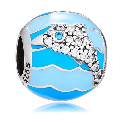 Fits for Pandora Charms Bracelets Playful Dolphin Beads with Mixed Enamel 100% 925 Sterling Silver Jewelry Free Shipping