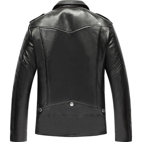 Genuine Men Top Quality Sheepskin Leather Coat Spring Autumn Moocycle Plus Size Jacket 19-213 MF619