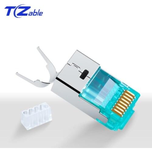 RJ45 Connector 10Gbps Gold-Plated 50U Cat7 Ethernet Network Cable Pure Copper Shielded 8p8c Cat 7 Connectors Metal Modular Plug