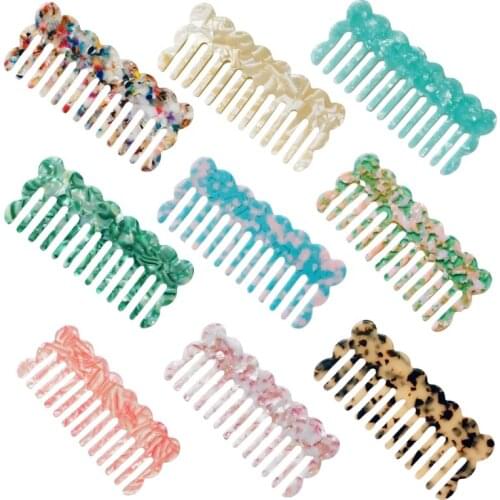 Cellulose Acetate Wide Tooth Pocket Hair Comb Colorful Marble Stone Leopard Print Wavy Trim Detangling Hairbush Hairdressing Too
