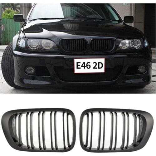 Front Bumper Kidney Grill Replacement Dual Slat Grilles for BMW E46 1999-2003 3 Series 2Dr Matt Black