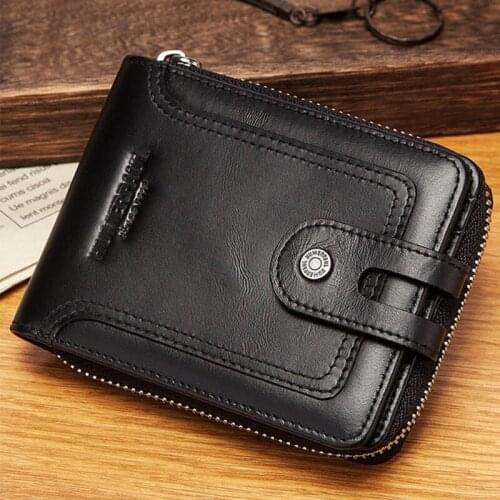 RFID Bifold Mens Cowhide Leather Zip Around Wallet Vintage Travel Multi Card Holder Purse