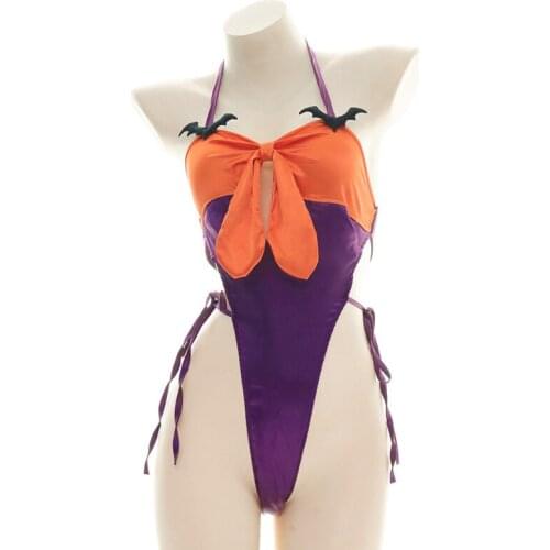 Sexy Womens Underwear JIMOKO 2021 Halloween Demon Costume One-piece High Waist Swimsuit Erotic Strap Bpdysuit Open Bra Lingerie