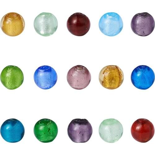 10mm Handmade Silver Color Foil Glass Crystal Lampwork Jewelry Accessories DIY Design Ball Colorful Beads, Round, Teal White