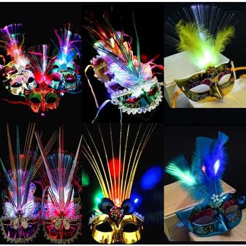 Womens Light Blinking LED Glow Feather Butterfly Mask Venetian Mard Gras Masquerade Masks Party Wedding Festival Costume Purim