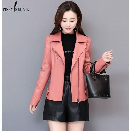 PinkyIsblack PU Faux Leather Jacket Women Classic Motor Biker Jacket Lady Spring Autumn Basic Coat Plus Size Casaco Feminino