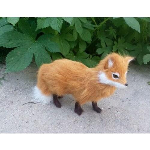 Plastic&fur standing fox hard model 16x12cm yellow fox craft home decoration toy gift w0165