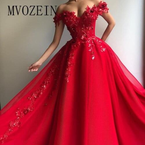 Muslim Style Evening Dress Sequin Flower A-Line Off The Shoulder Floor Length Evening Dresses Long Formal Gowns Vestido de festa