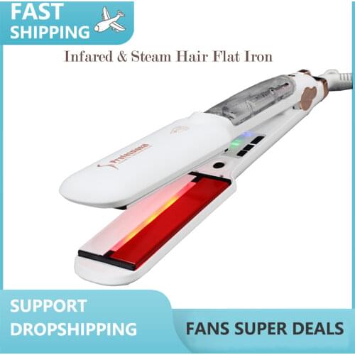 Infrared Hair Straightener Professional Salon 2 in 1 Straightening Curling Iron with Tourmaline Ceramic Plate for Hair Styler