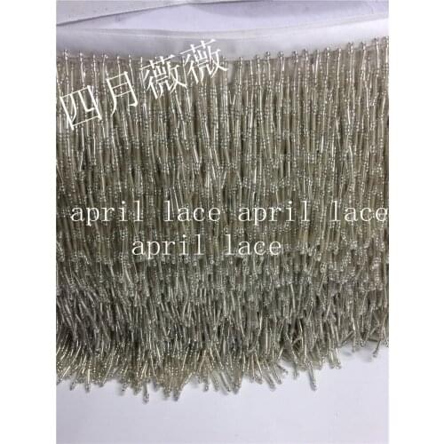 Yy007# 10 yards /bag silver 8-9 cm width tube beads ribbon fringe tassel for fashion designer/sawing /dress decoration