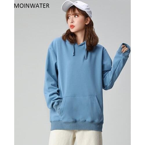 MOINWATER New Women Hooded Terry Sweatshirt Female Black White Hoodies Lady Casual Tops Outerwear MH2003