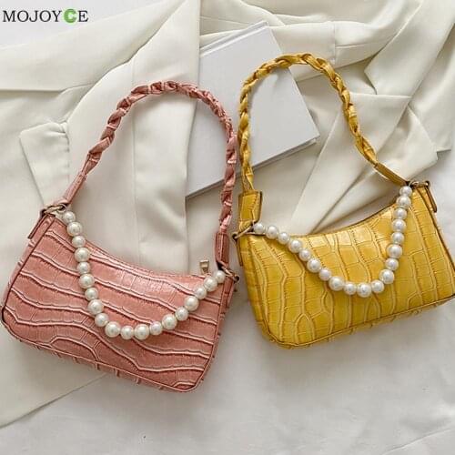 Ladies PU Zipper Underarm Shopping Bags Female Elegant Pearl Chain Shoulder Bag Women Alligator Pattern Handbags